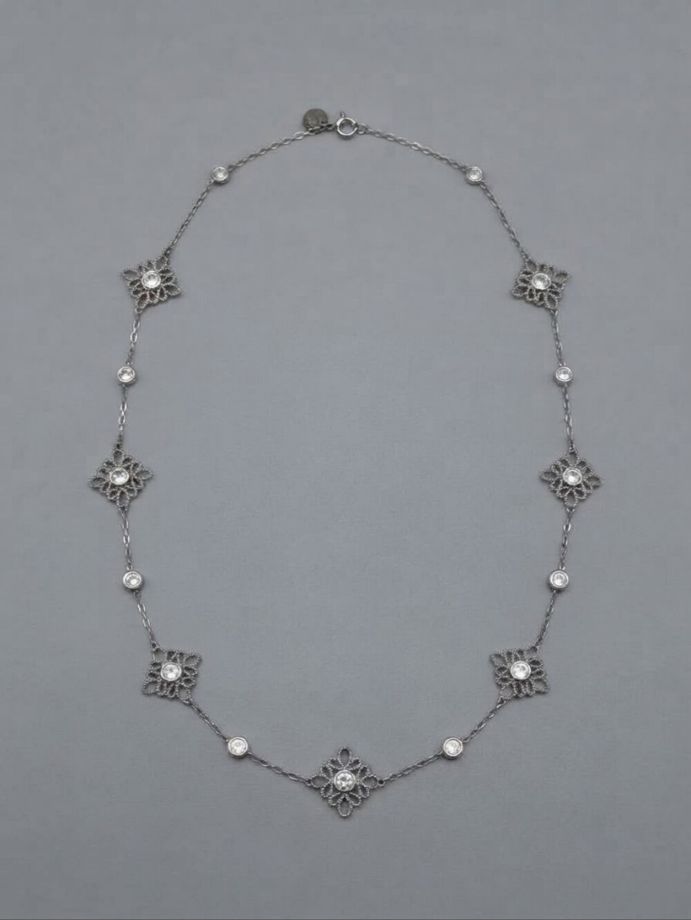 925 Sterling Silver 13-Station CZ Filigree Choker Necklace Tacori Luxury Style